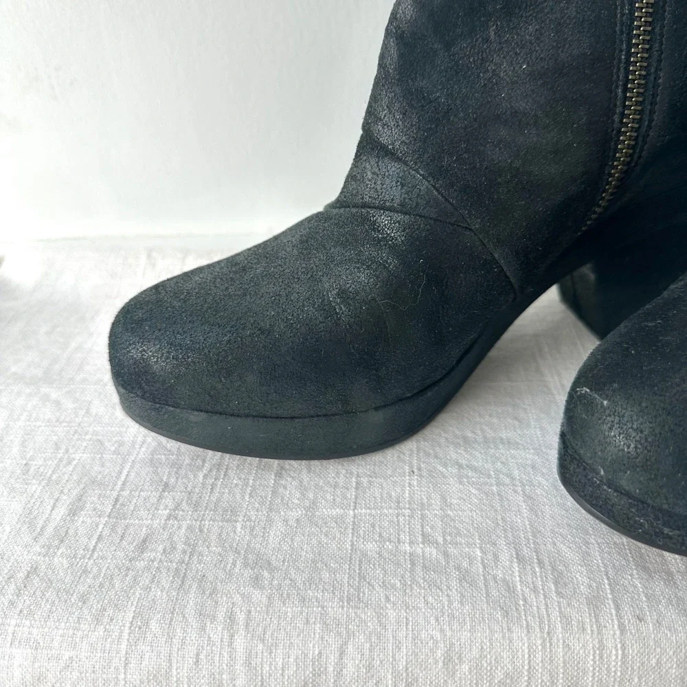 Eileen Fisher Black Suede Platform Block Heel Ankle Boots‎ Women's Size 10